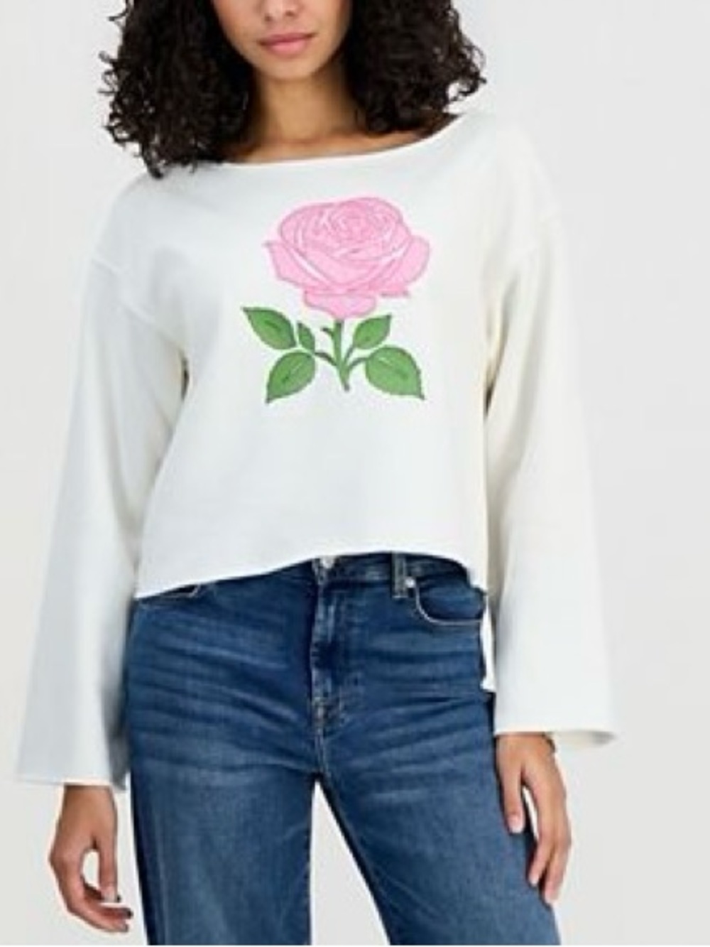NWT Self Esteem Egret Rose Patches Boatneck Fleece Sweatshirt Size L